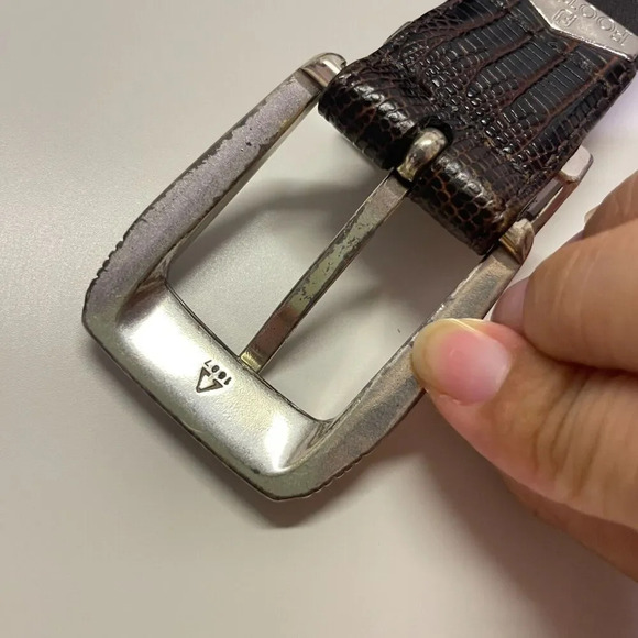 FootJoy Brown Leather Golf Belt Silver Buckle Embossed Croc Pattern Adjustable - Picture 6 of 8